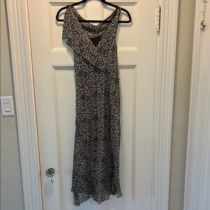 Max Studio silk Black, pink and White bias cut asymmetrical Shoulder Midi Dress